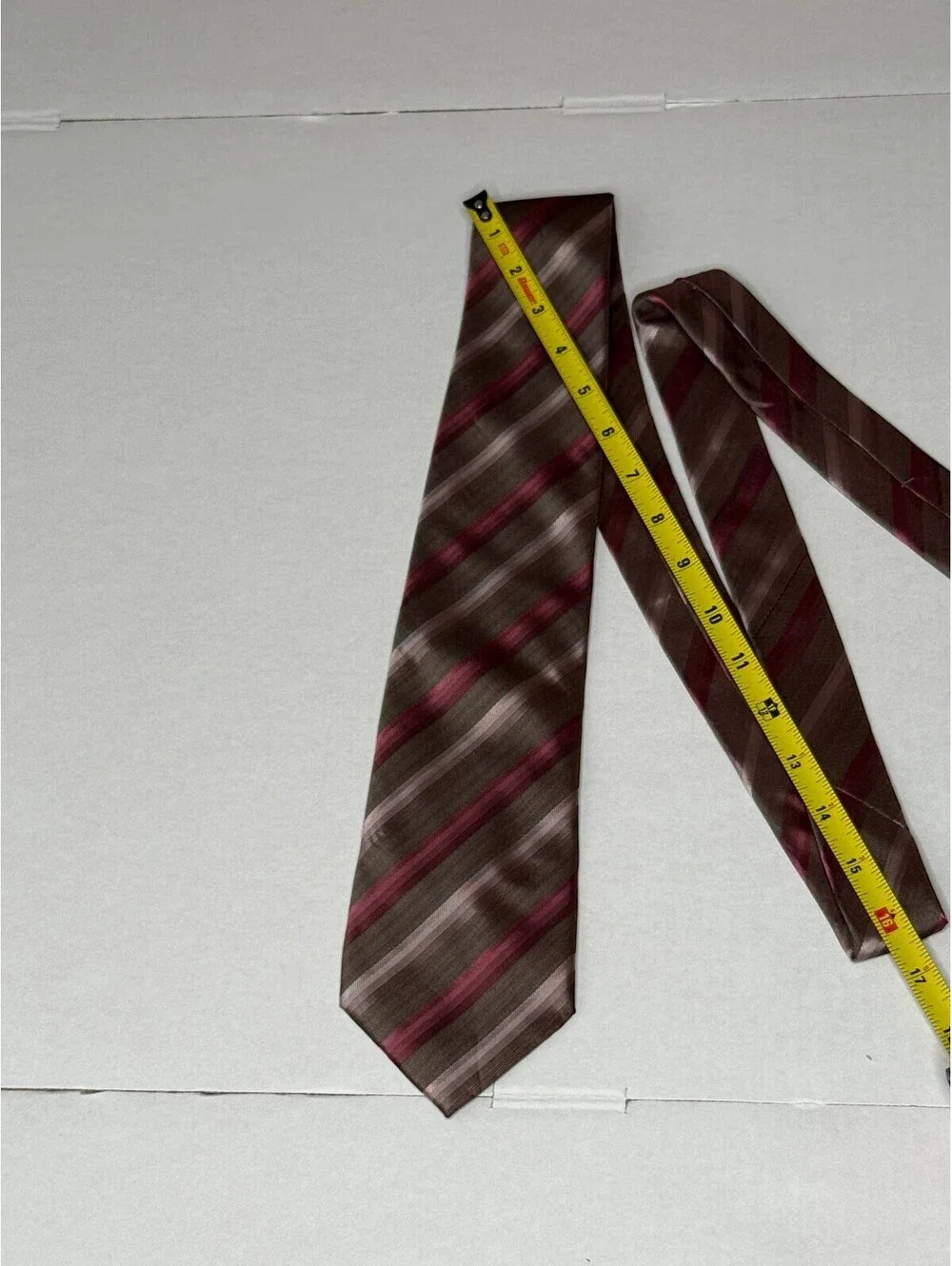 Van Heusen Men's Brown Burgundy Pink Diagonal Stripe Classic Necktie